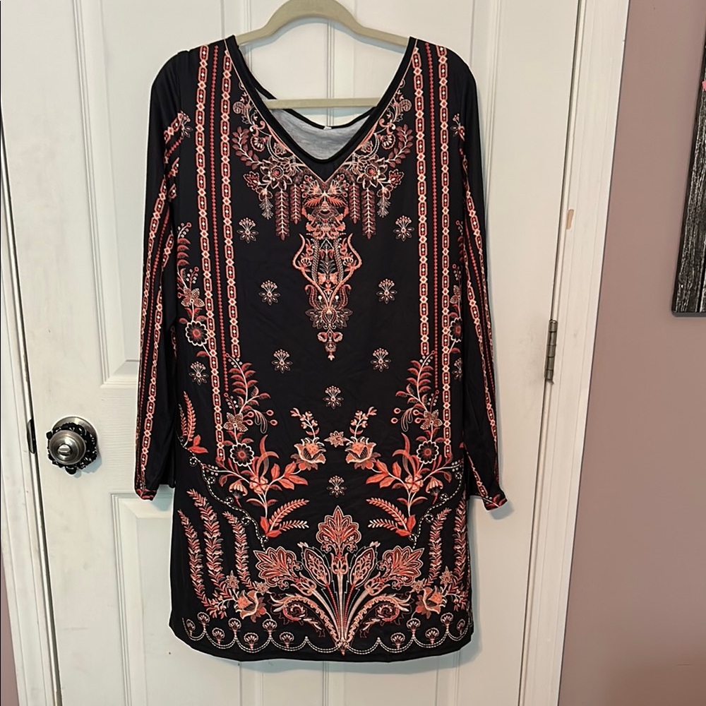 Elegant Black and Orange Long Sleeve Dress